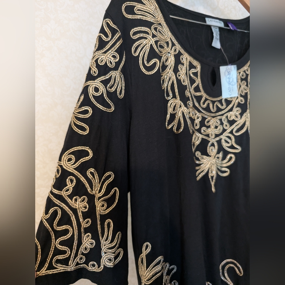 Catherines NWT Black w Gold Detail Top Sz.2X WP - Picture 9 of 17